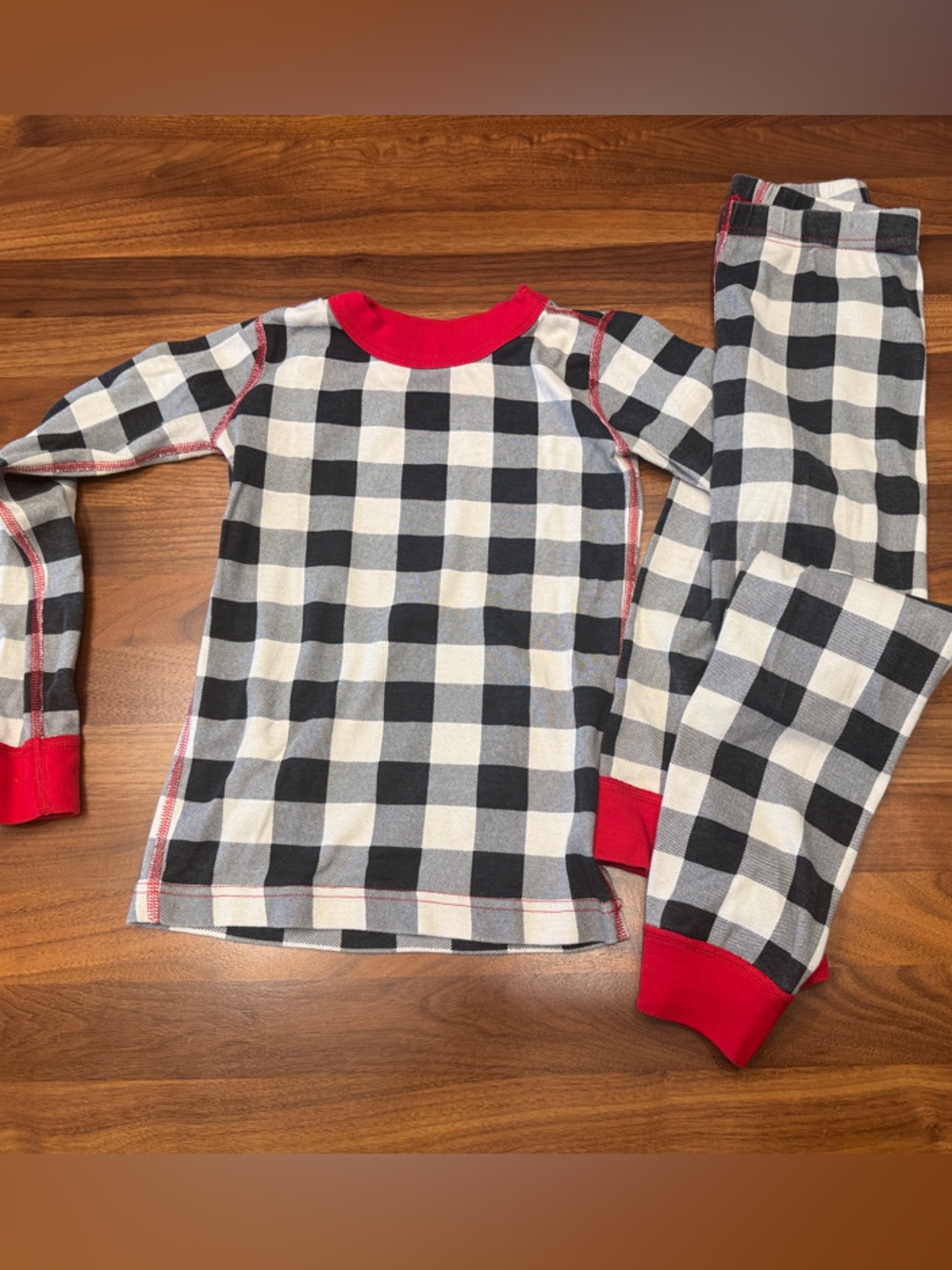 Hanna Andersson Black & White Buffalo Check Pajama Set with Red Trim